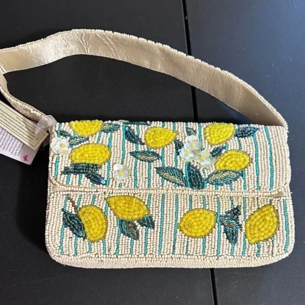 Handcrafted in India Tik Tok Viral Beaded Lemon Striped Shoulder Bag NWT - Picture 6 of 8